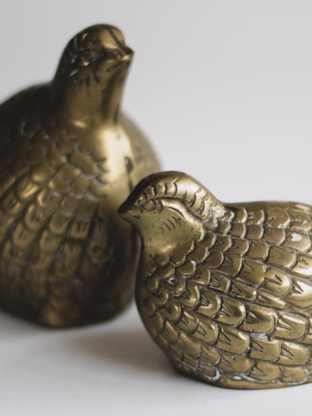 MCM Vintage Brass Quail Figurines
